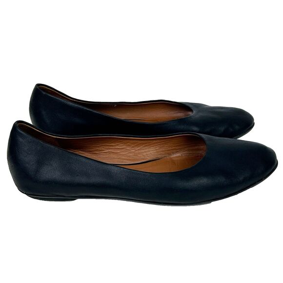 Aquatalia Black Full Leather Ballet Flats Made in Italy Classic Shoes Women's 8 - Picture 1 of 9
